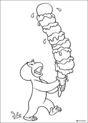 Curious George coloring page holding tall ice cream