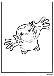 Curious George coloring page looking up arms out
