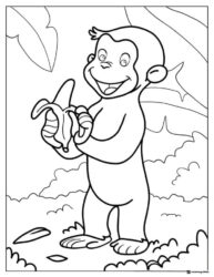 Curious George coloring page peeling banana outdoors