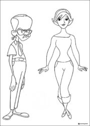 Curious George coloring page with Professor Wiseman and Lady