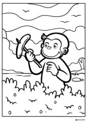 Curious George coloring page with marshmallow stick