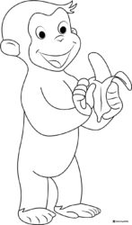 Curious George coloring sheet peeling a banana