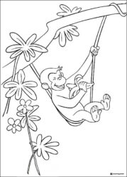 Curious George coloring sheet swinging and eating banana