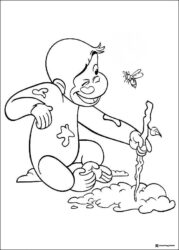 Curious George coloring sheet with bee and honeycomb