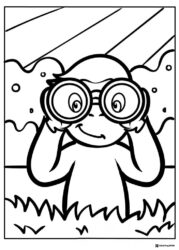 Curious George coloring sheet with binoculars