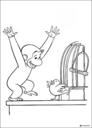 Curious George coloring sheet with bird and cage