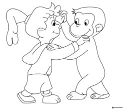 Curious George dancing with a girl coloring page