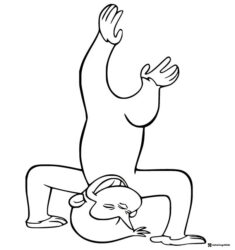 Curious George doing a handstand coloring page