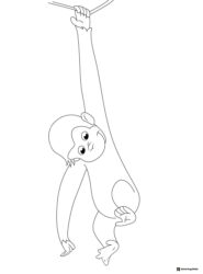 Curious George hanging from a branch coloring page