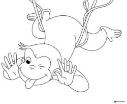 Curious George hanging upside down coloring page