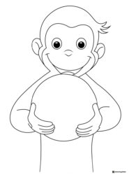 Curious George holding a ball coloring page
