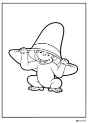 Curious George holding a large hat coloring page