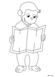 Curious George holding a map coloring page