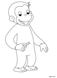 Curious George holding chalk coloring sheet