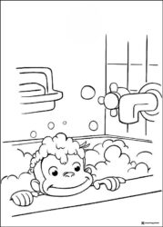 Curious George in bubble bath coloring page