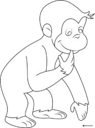 Curious George looking down smiling coloring page