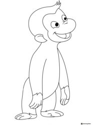 Curious George looking up smiling coloring page