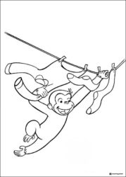 Curious George on a clothesline coloring page