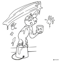 Curious George painting a wall coloring page