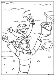 Curious George painting with man coloring page
