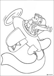 Curious George pilot coloring page flying plane