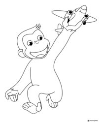 Curious George playing with an airplane coloring page