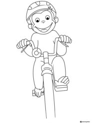 Curious George riding a bicycle coloring page