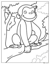 Curious George sitting on a tree branch coloring page