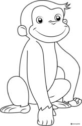 Curious George sitting smiling coloring sheet