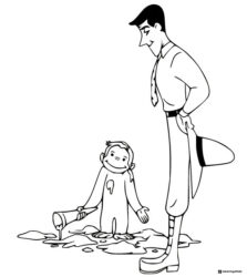 Curious George spill coloring page with Man