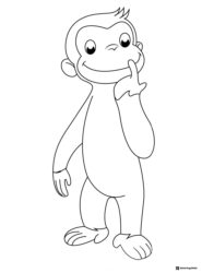 Curious George thinking coloring page