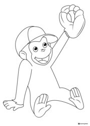 Curious George with baseball cap and glove coloring page