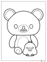 Cute Bear and Chick Friends Coloring Page