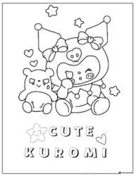 Cute Kuromi and Teddy Bear Coloring Page