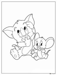 Cute Tom and Jerry coloring page sitting together
