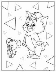Cute Tom and Jerry coloring page with triangles