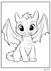 Cute baby dragon sitting coloring page