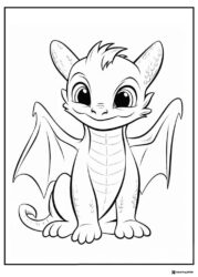 Cute baby dragon with wings coloring page