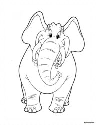Cute elephant with jester hat tusks coloring page