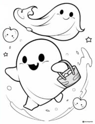 Cute ghost trick or treating with another ghost coloring page