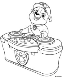 DJ Rubble Dancing with Headphones Coloring Sheet