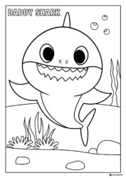 Daddy Shark coloring page underwater with Daddy Shark