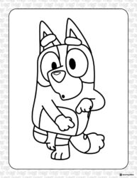 Dancing Bluey Coloring Page with Playful Pose and Branded Frame
