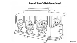Daniel Tiger and friends on trolley coloring page