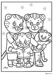 Daniel Tiger family Coloring Page with flowers