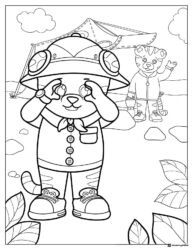 Daniel Tiger looking through hands with friend coloring page