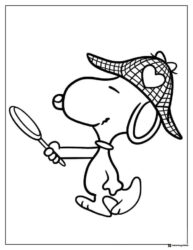 Detective Snoopy with magnifying glass Coloring Page