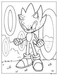 Determined Sonic Coloring Page with Giant Floating Rings