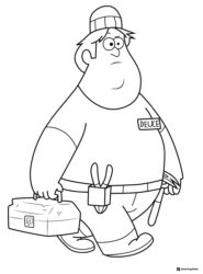 Deuce from Gravity Falls coloring sheet with toolbox