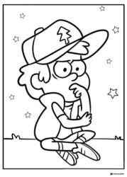 Dipper Pines Coloring Page with Stars and Hat